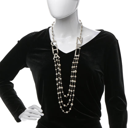 Chanel Pearl Crystal Cha-Nel Logo Necklace Gold 2 of 6