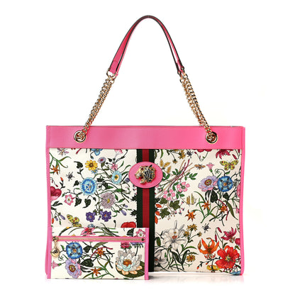 Gucci Canvas Flora Large Rajah Chain Tote White Multicolor Fuxia Fluo 1 of 11