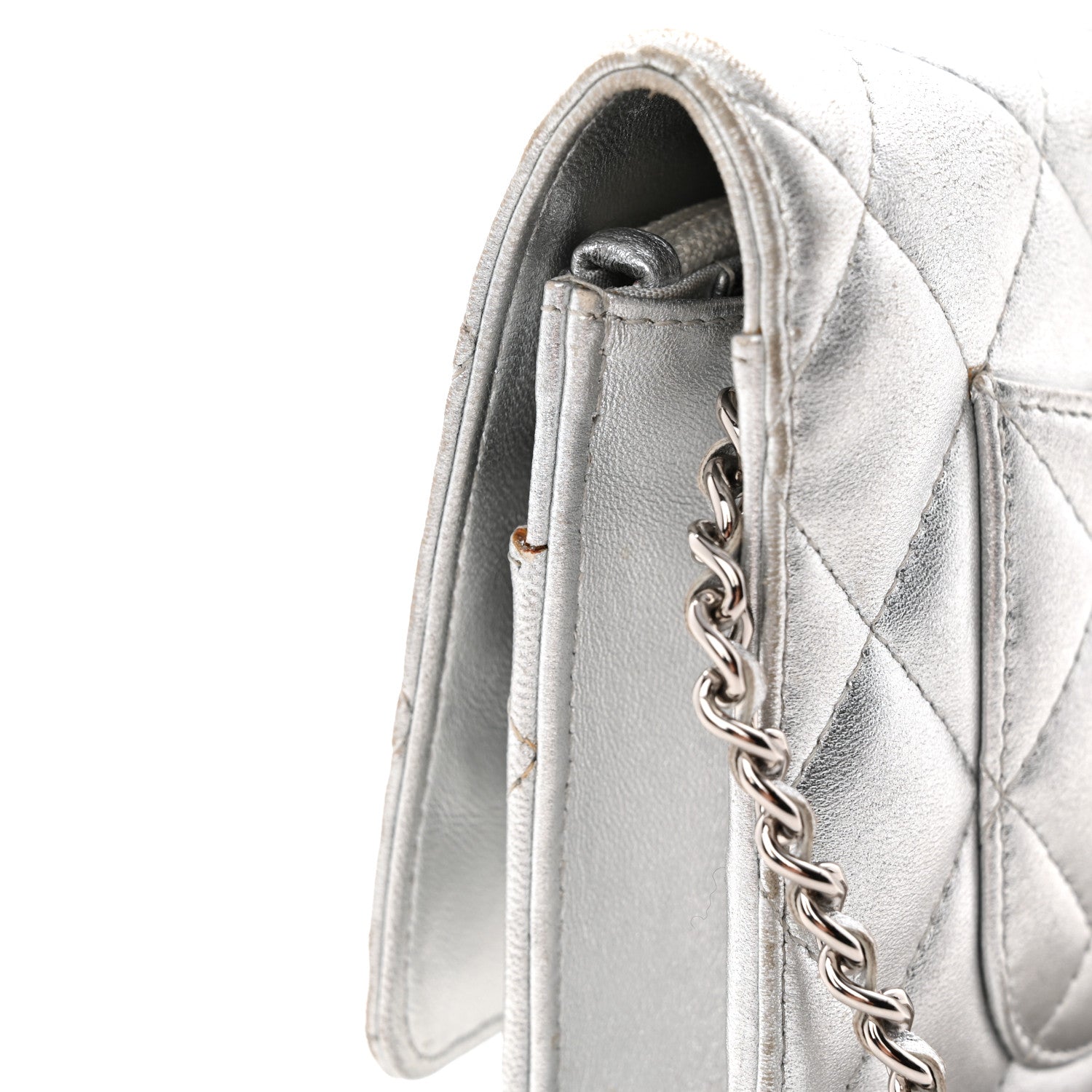 Chanel Metallic Lambskin Quilted Wallet On Chain WOC Silver Gold 13 of 14