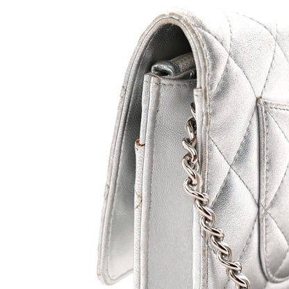 Chanel Metallic Lambskin Quilted Wallet On Chain WOC Silver Gold 13 of 14