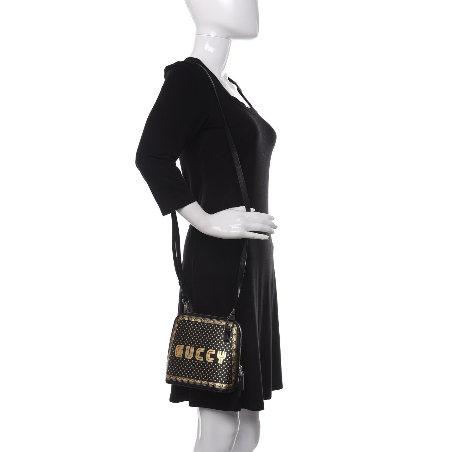 X SEGA Calfskin GUCCY Stars Mini Dome Shoulder Bag Black Gold