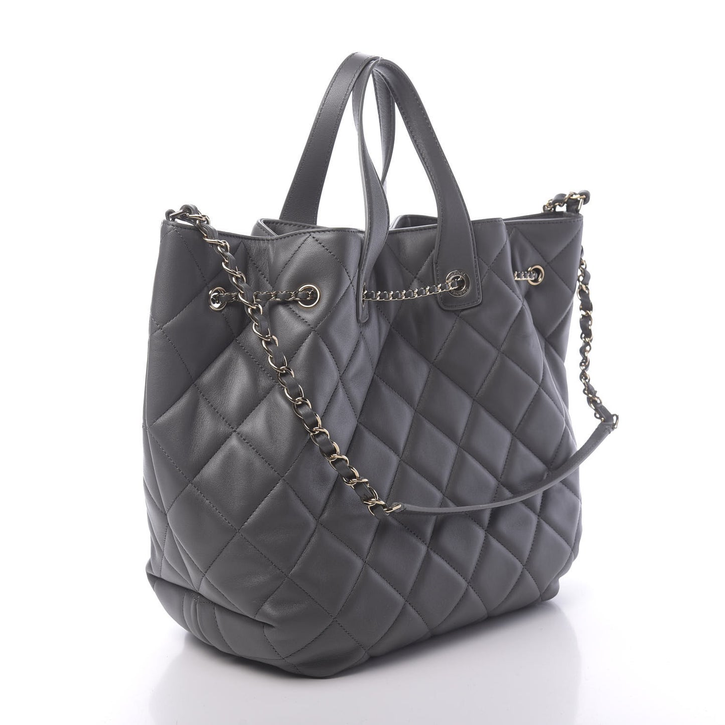 Lambskin Quilted CC Dweller Drawstring Tote Grey