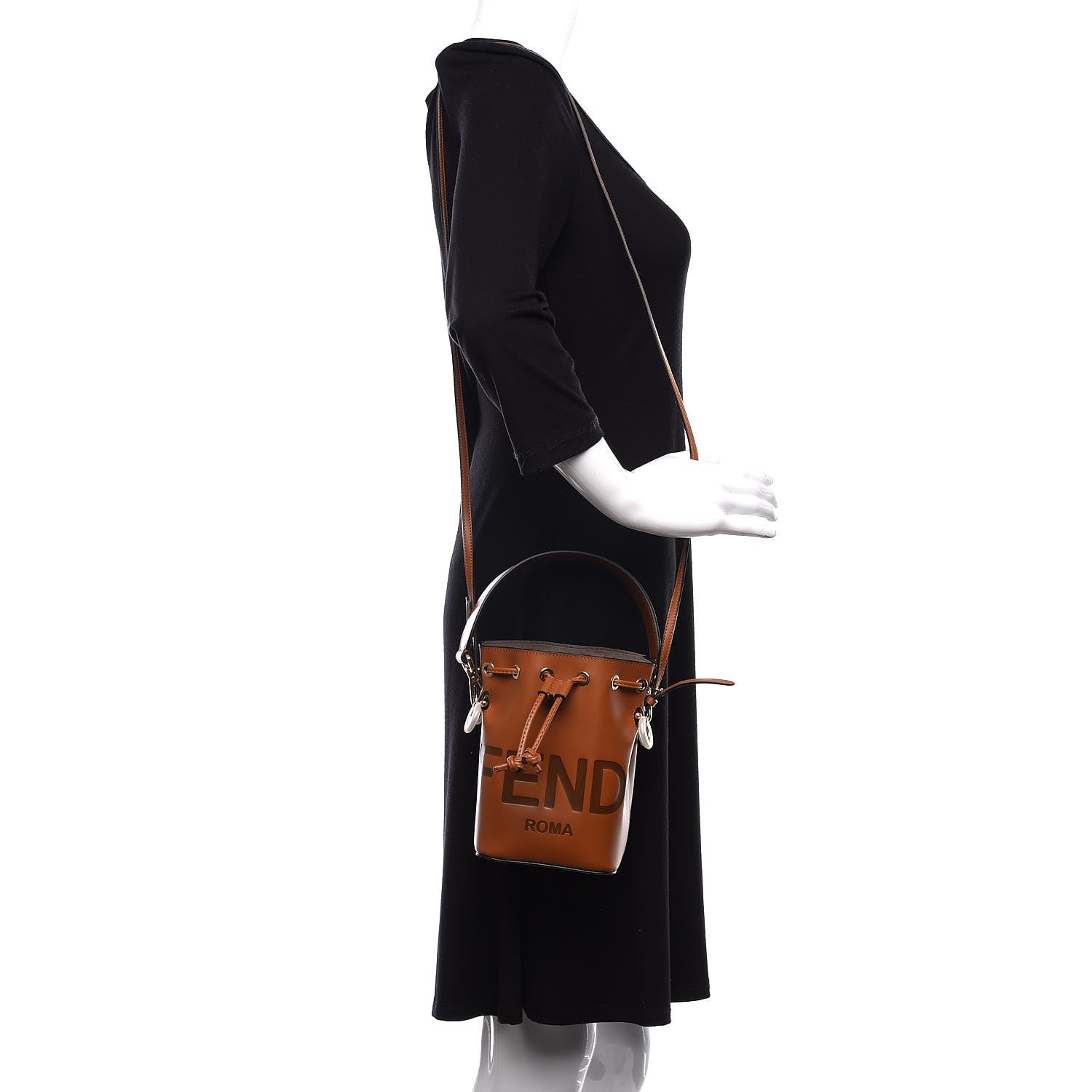 Fendi Vitello King F is Fendi Logo Embossed Mini Mon Tresor Bucket Bag Cuoio 2 of 11