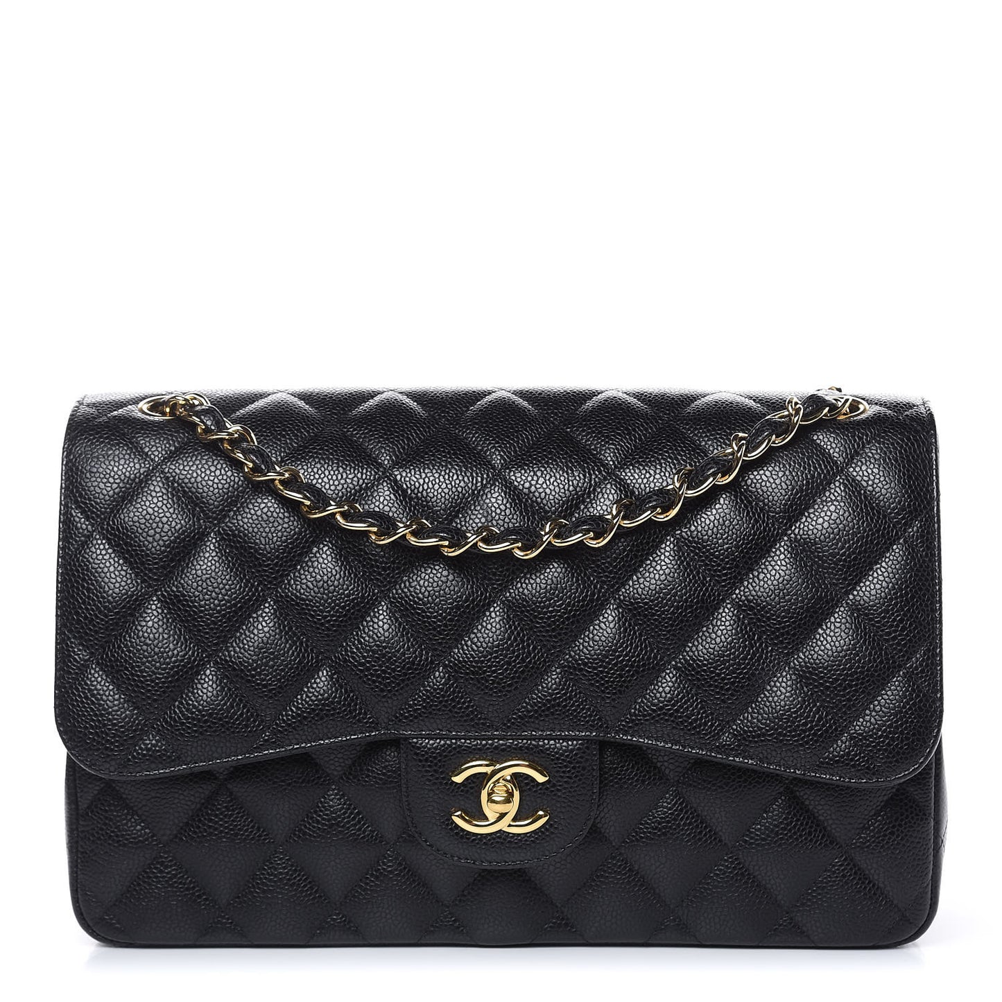 Caviar Quilted Jumbo Double Flap Black