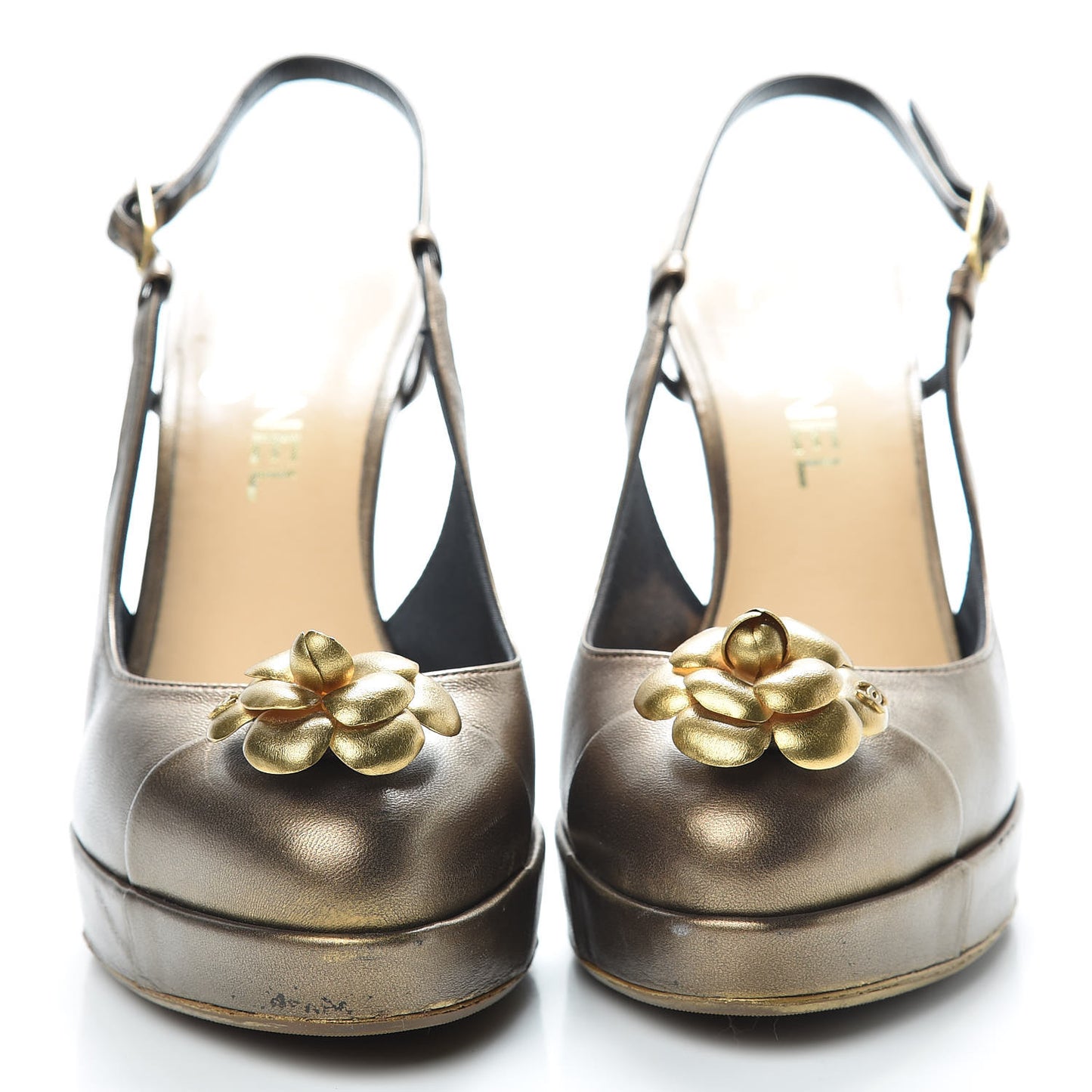 Lambskin Camellia Sling Back Pumps 39 Bronze