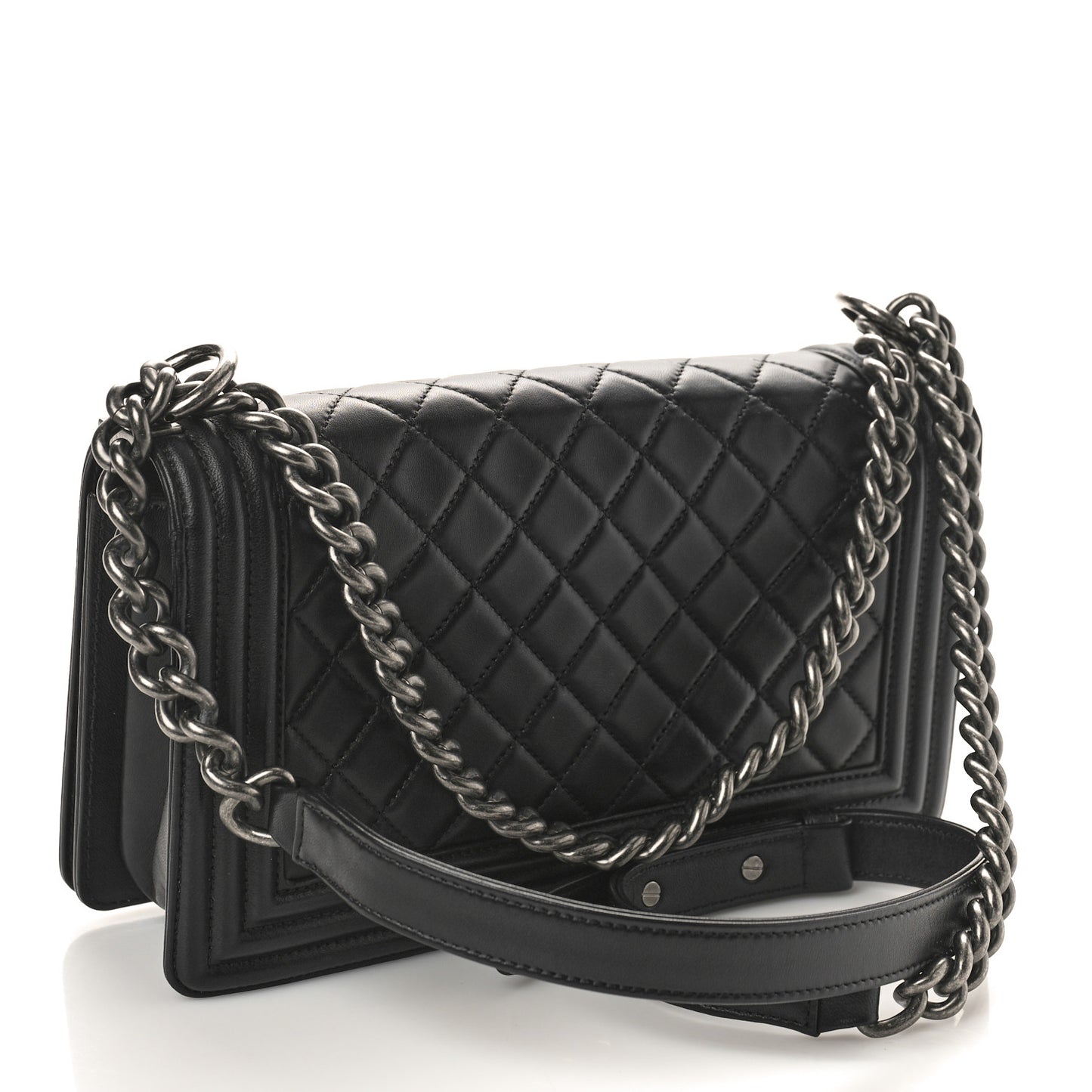 Lambskin Quilted Medium Boy Flap Black