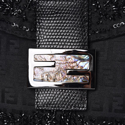 Fendi Zucchino Lizard Beaded Baguette Black 9 of 14