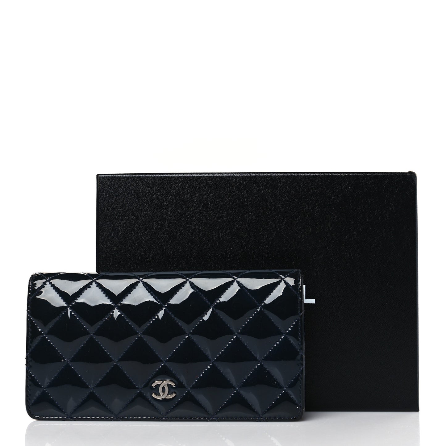 Patent Calfskin Quilted Yen Wallet Blue