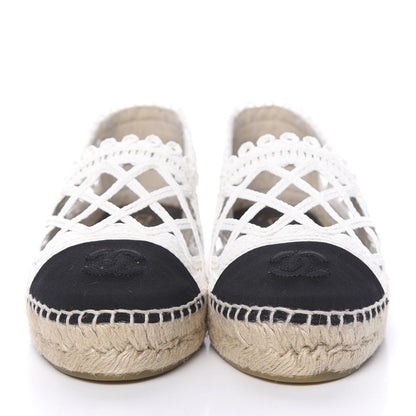 Chanel Woven Fabric Grosgrain CC Espadrilles 38 White Black 2 of 11