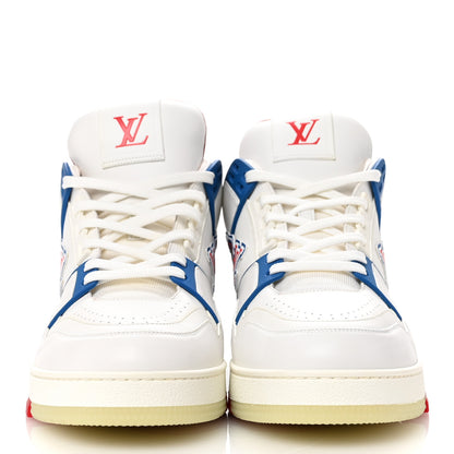 Louis Vuitton Calfskin Mens LV Trainer Sneakers 11 White Blue Red 3 of 10