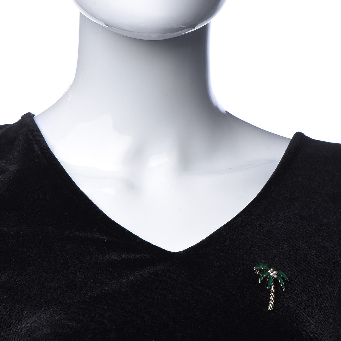 Enamel Pearl Palm Tree Brooch Green Gold
