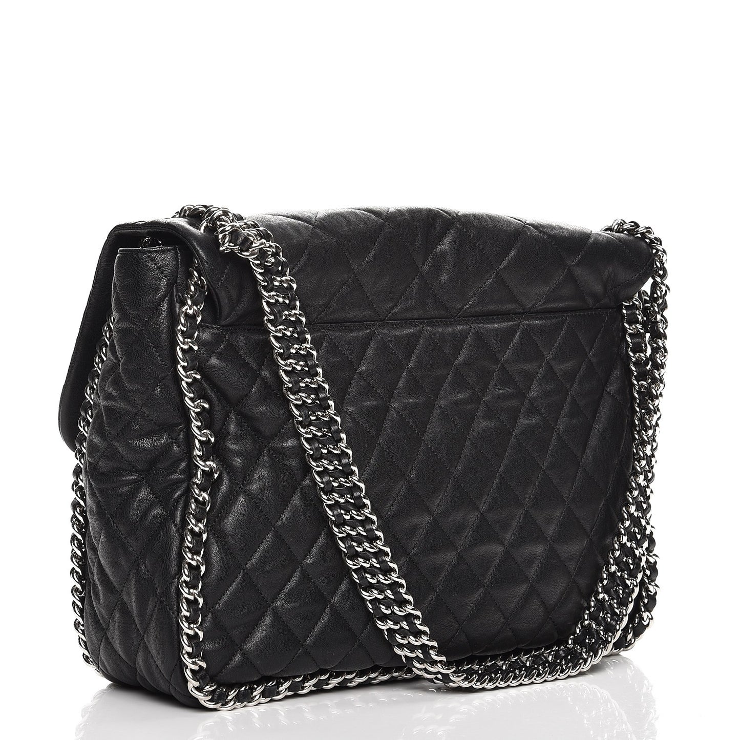 Washed Lambskin Quilted Maxi Chain Around Flap Black