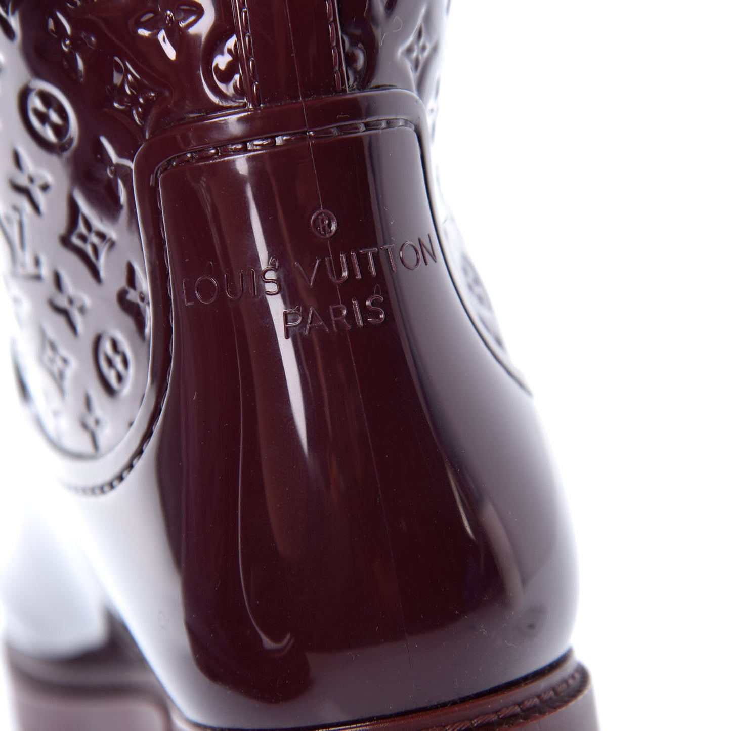Rubber Embossed Monogram Splash Rain Boots 37 Burgundy