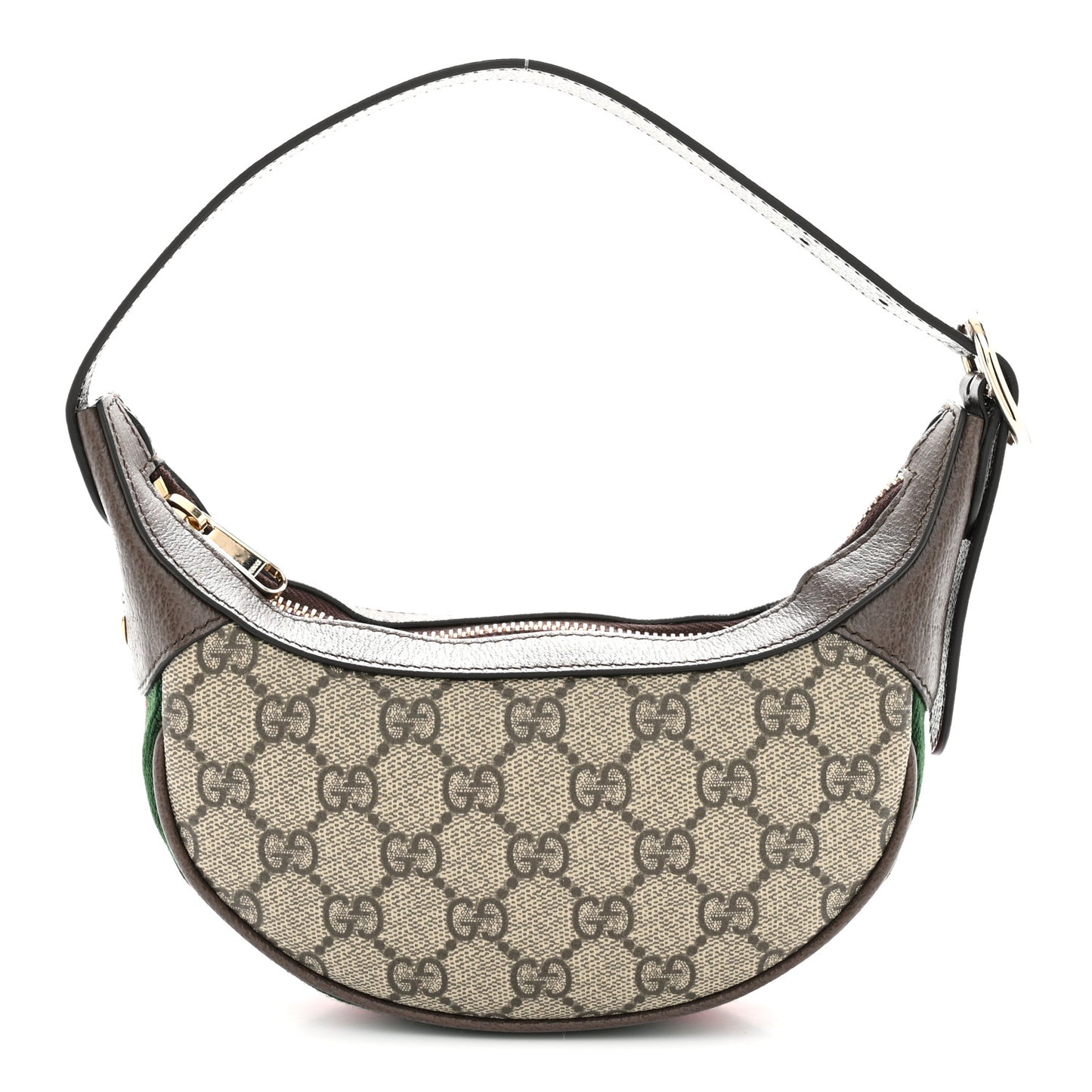 GG Supreme Monogram Textured Calfskin Web Mini Ophidia Half Moon Hobo Beige Ebony New Acero Beige Ebony New Acero