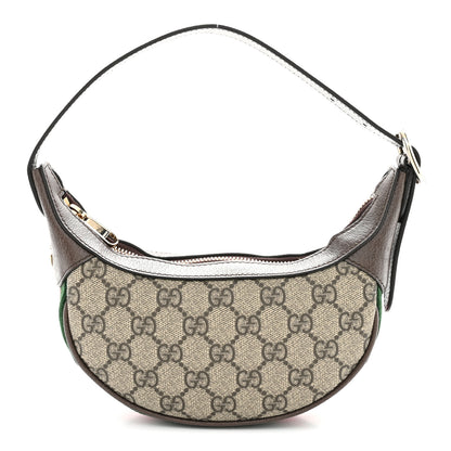 Gucci GG Supreme Monogram Textured Calfskin Web Mini Ophidia Half Moon Hobo Beige Ebony New Acero Beige Ebony New Acero 1 of 11