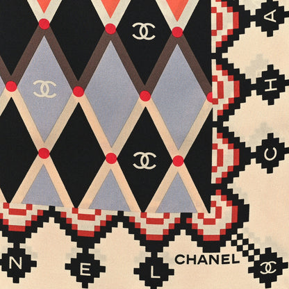Chanel Silk Mosaic Square Scarf Black Orange Light Blue Beige 2 of 3
