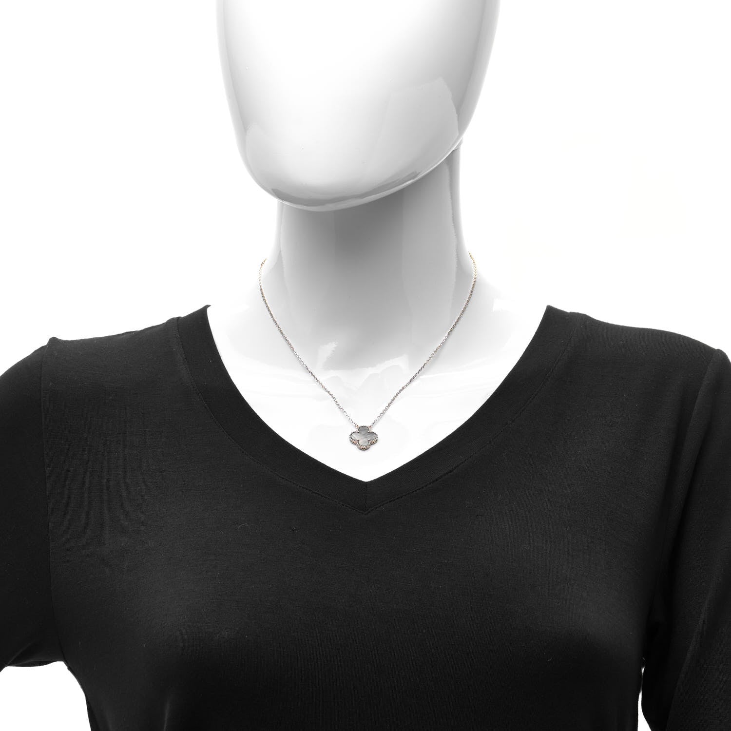 Van Cleef & Arpels 18K Rose Gold Gray Mother of Pearl Vintage Alhambra Pendant Necklace 2 of 6