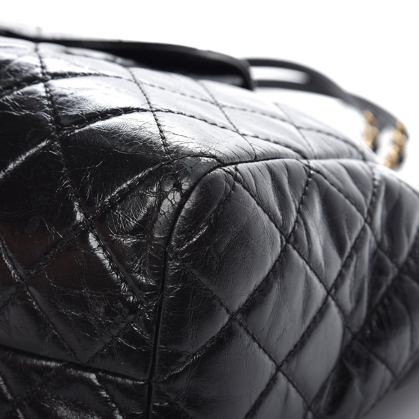 Glazed Calfskin Quilted Large Front Pocket Tote Black