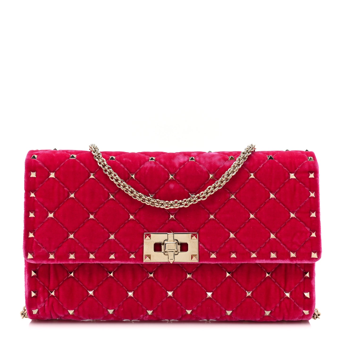 Velvet Rockstud Spike Wallet on Chain Disco Pink