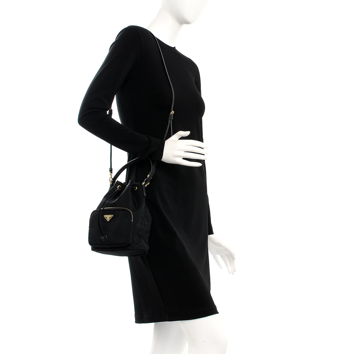 Saffiano Tessuto Nylon Mini Bucket Crossbody Bag Black