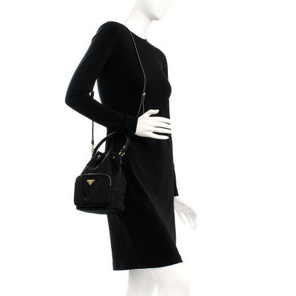 Prada Saffiano Tessuto Nylon Mini Bucket Crossbody Bag Black 2 of 7