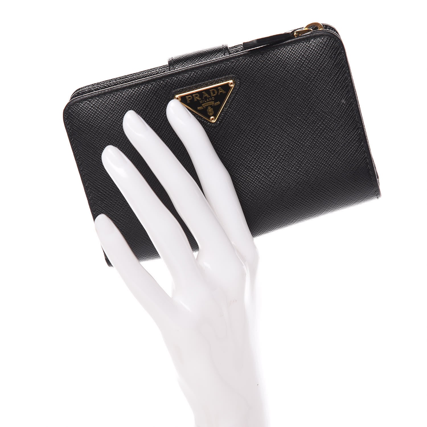 Prada Saffiano Compact Triangle Wallet Black 2 of 15