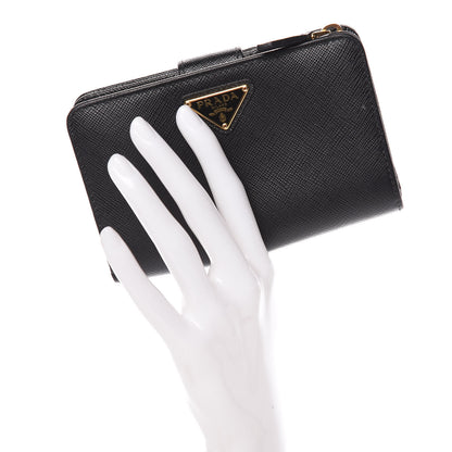 Prada Saffiano Compact Triangle Wallet Black 2 of 15