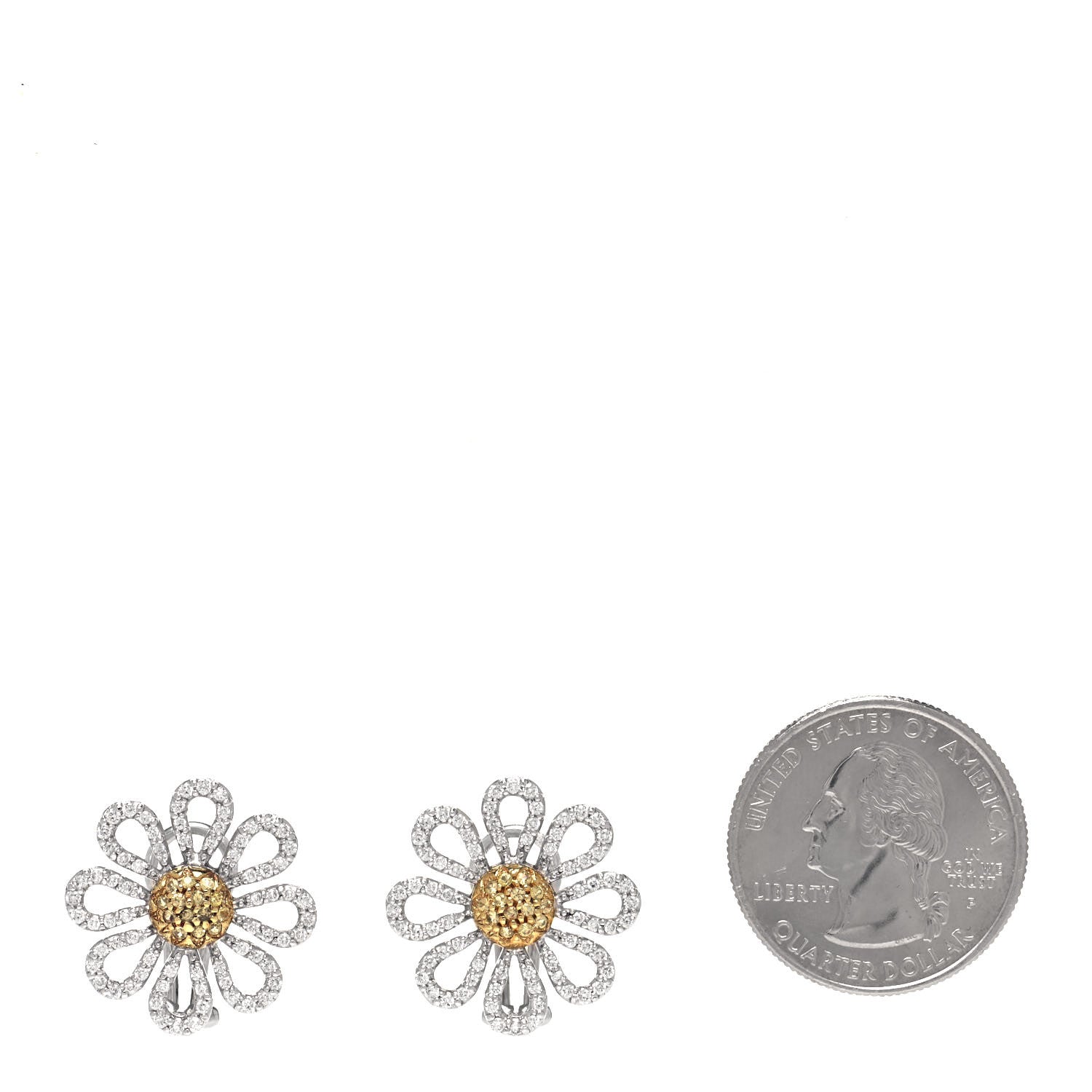 Roberto Coin 18K White Yellow Gold Yellow Diamond Daisy Earrings 2 of 4