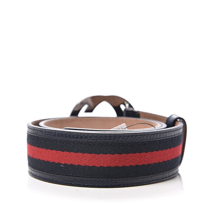 Gucci Calfskin Web Interlocking G Belt 75 30 Navy 2 of 5