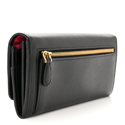 Prada Saffiano Continental Flap Wallet Black Ibisco 4 of 12