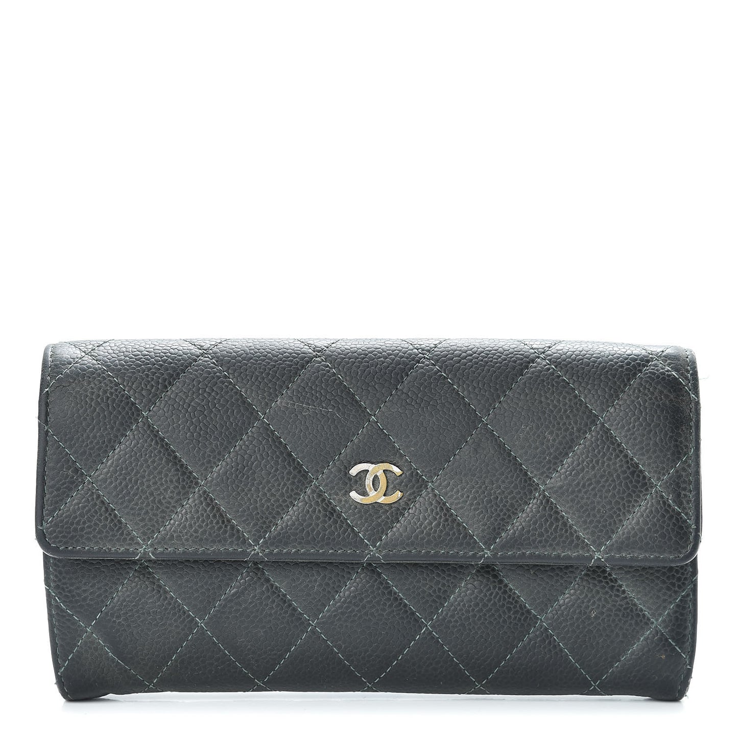 Iridescent Caviar Quilted Large Flap Wallet