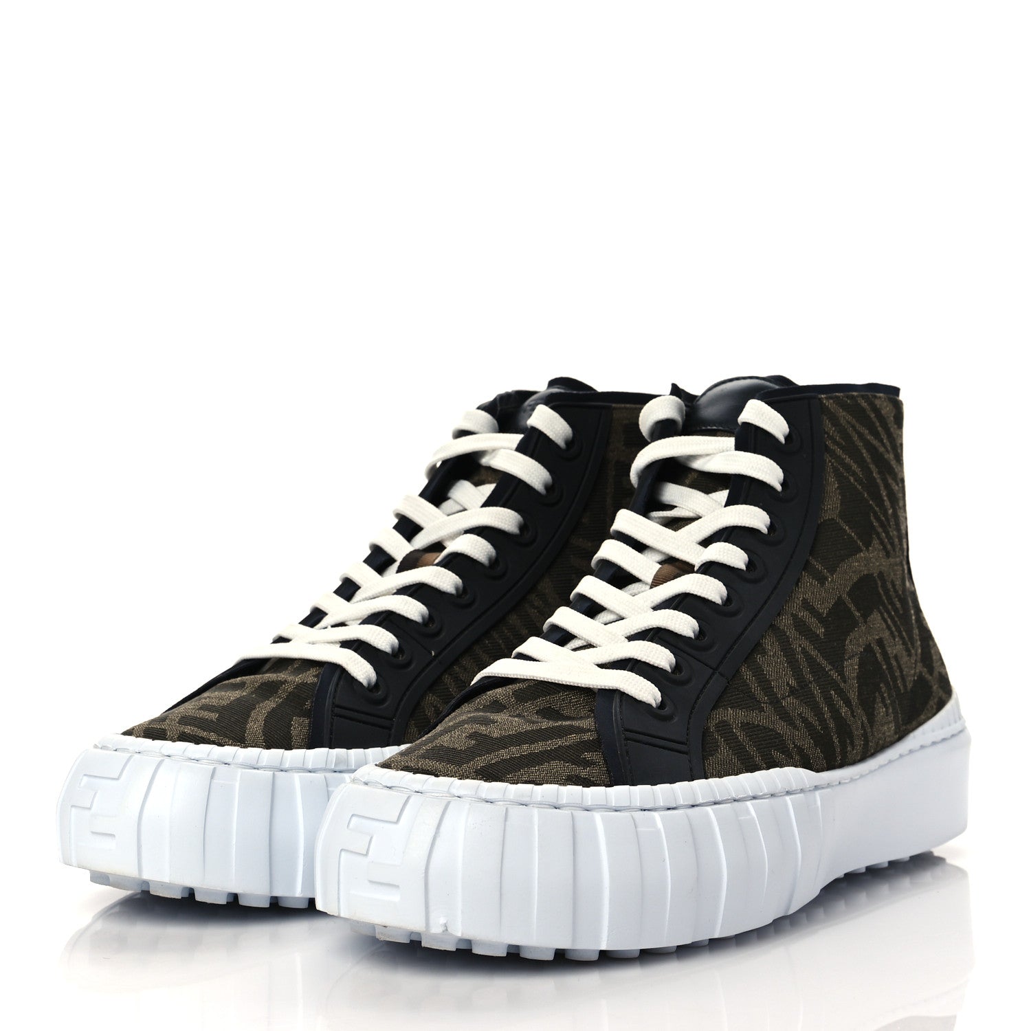 Fendi X SARAH COLEMAN Fabric Jacquard FF Vertigo Mens Fendi Force High Top Sneakers 8 Tobacco Black 3 of 9