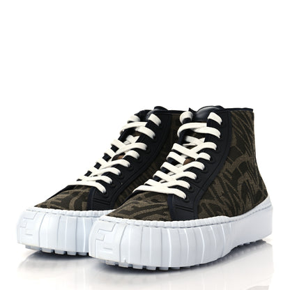 Fendi X SARAH COLEMAN Fabric Jacquard FF Vertigo Mens Fendi Force High Top Sneakers 8 Tobacco Black 3 of 9