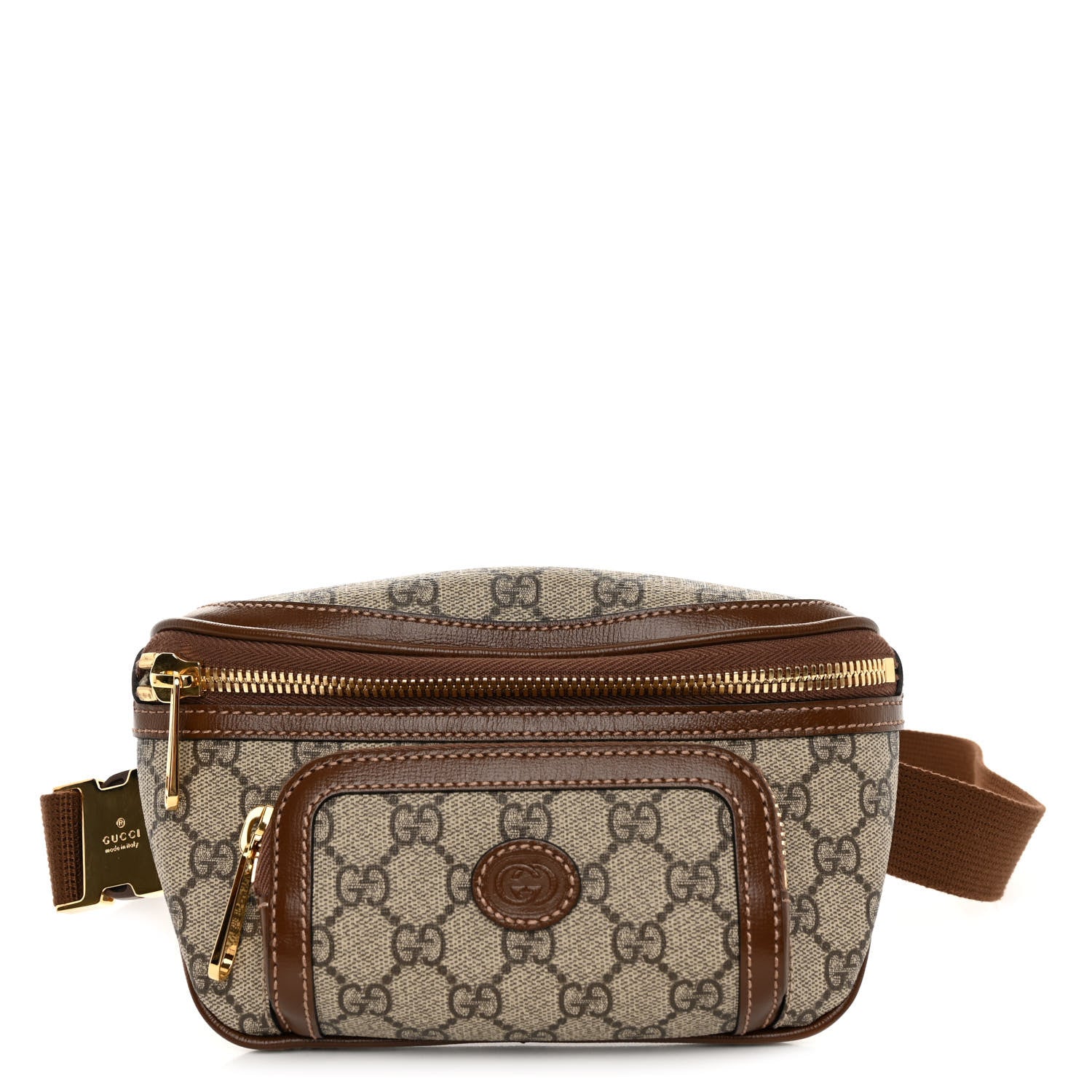 Gucci GG Supreme Monogram Textured Calfskin Retro Interlocking G Belt Bag Beige Ebony Brown Sugar 1 of 12