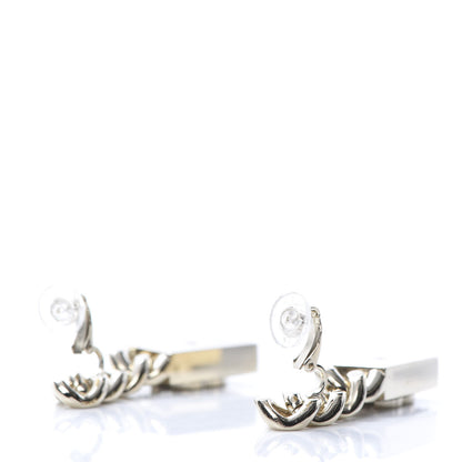 Chanel Crystal Dog Tag Charm Earrings Gold 3 of 5