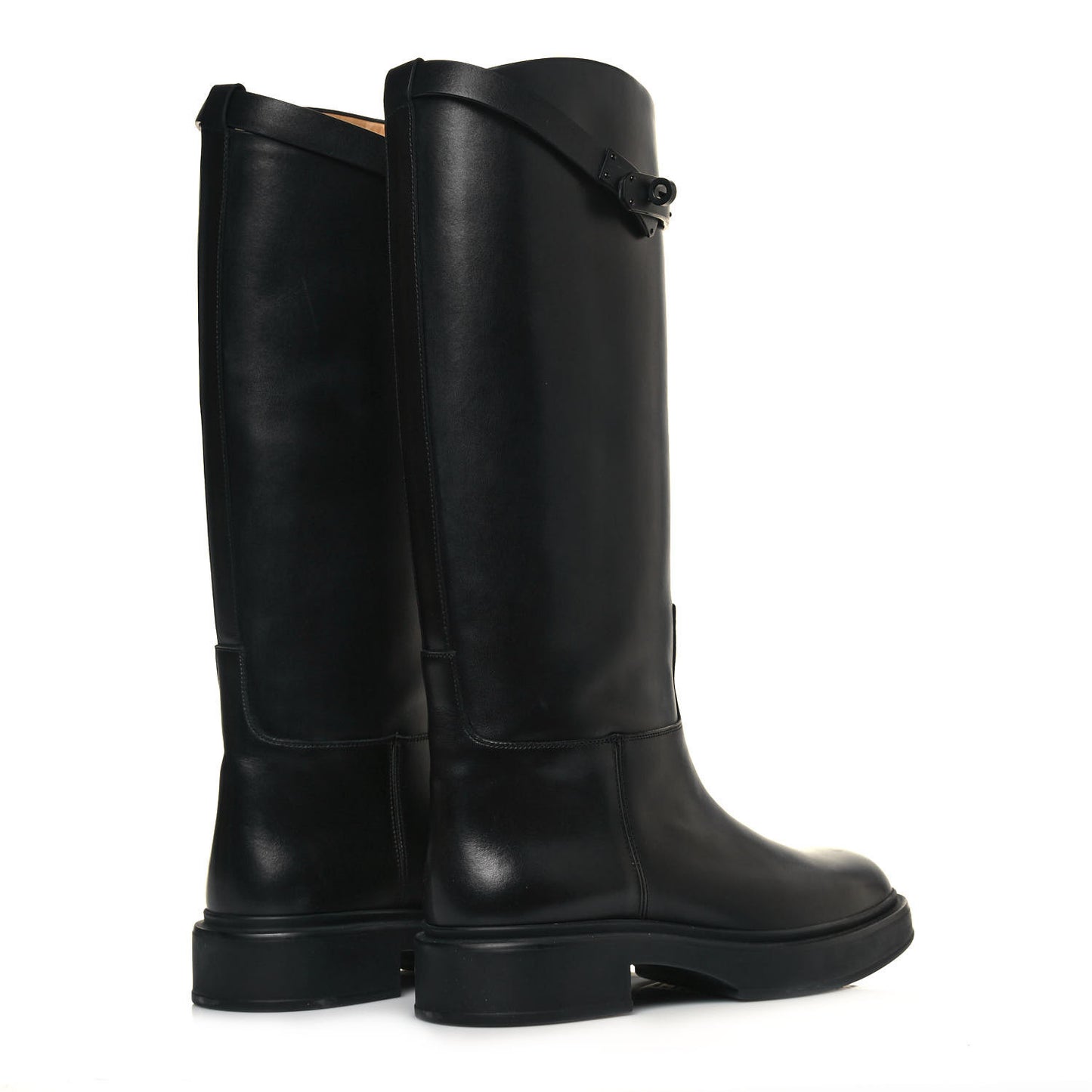 Calfskin Variation Monochromatic Boots 36 Black