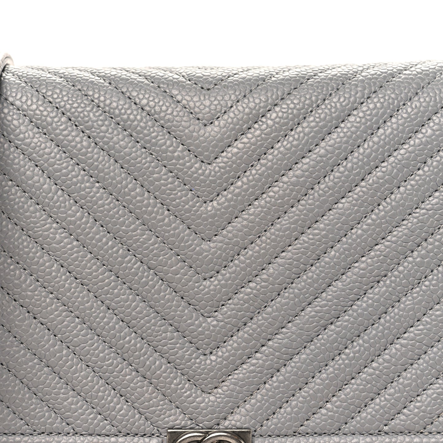 Caviar Chevron Quilted Boy Wallet On Chain WOC Grey