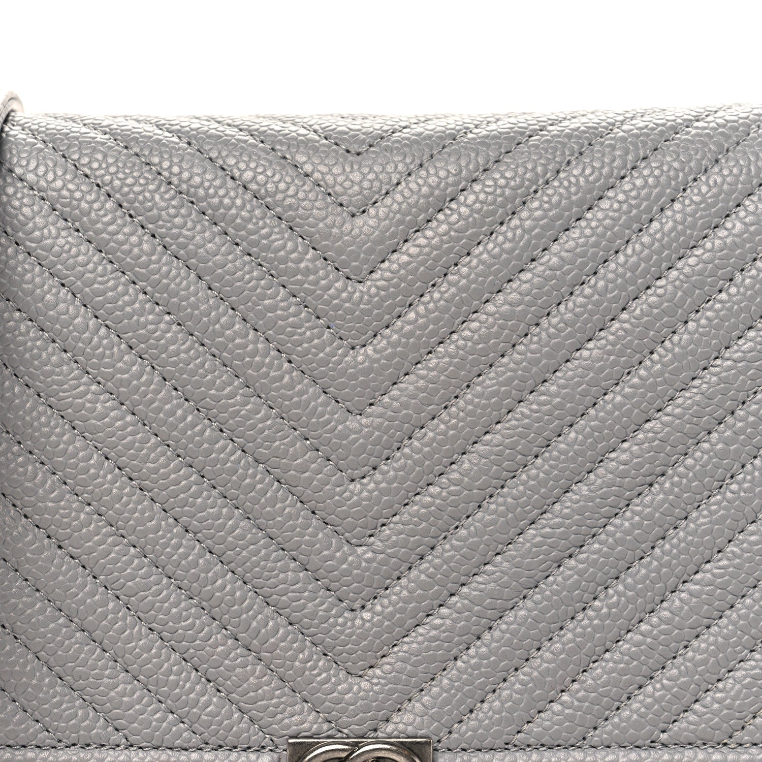 Chanel Caviar Chevron Quilted Boy Wallet On Chain WOC Grey 9 of 12