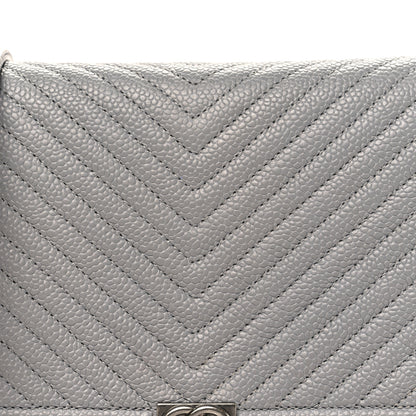 Chanel Caviar Chevron Quilted Boy Wallet On Chain WOC Grey 9 of 12