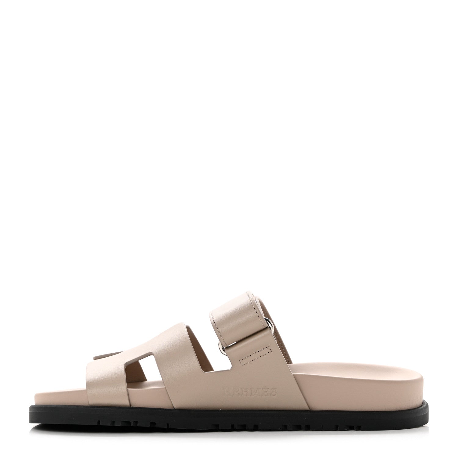 Hermes Calfskin Womens Chypre Sandals 37.5 Beige Mastic 1 of 9