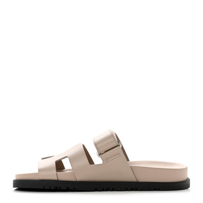 Hermes Calfskin Womens Chypre Sandals 37.5 Beige Mastic 1 of 9