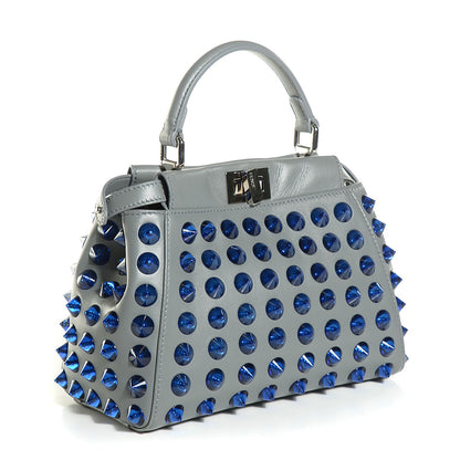 Fendi Nappa Studded Mini Peekaboo Iconic Satchel Grey 3 of 9