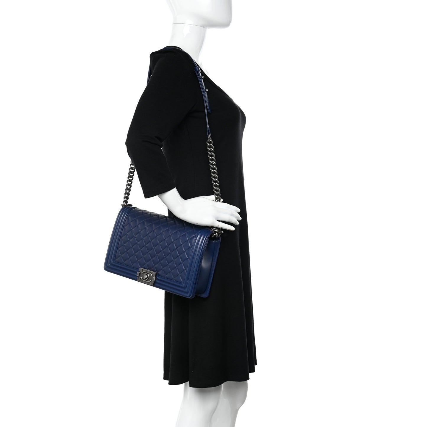 Lambskin Quilted New Medium Boy Flap Dark Blue