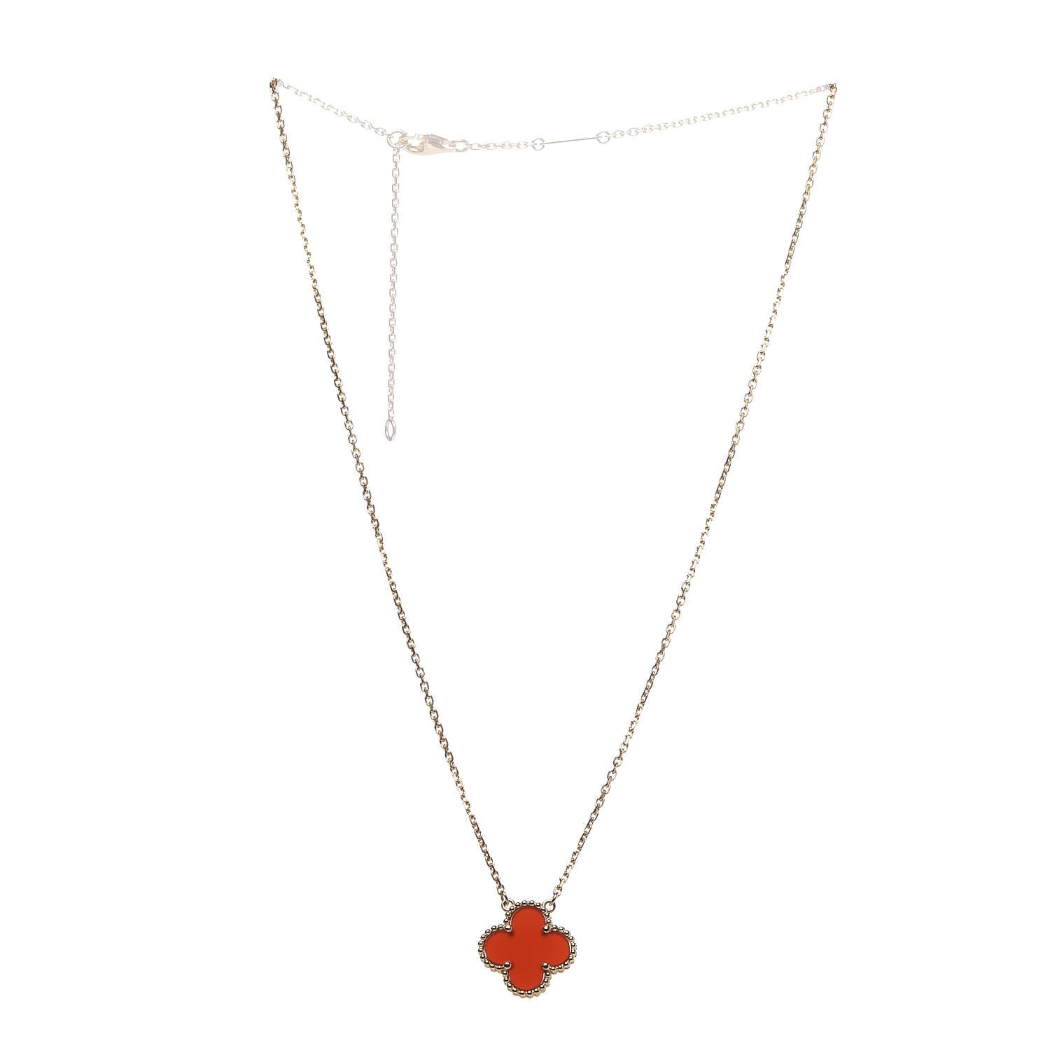 Van Cleef & Arpels 18K Yellow Gold Carnelian Vintage Alhambra Pendant Necklace 3 of 6