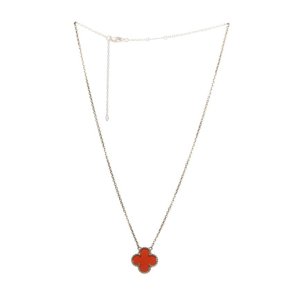 Van Cleef & Arpels 18K Yellow Gold Carnelian Vintage Alhambra Pendant Necklace 3 of 6