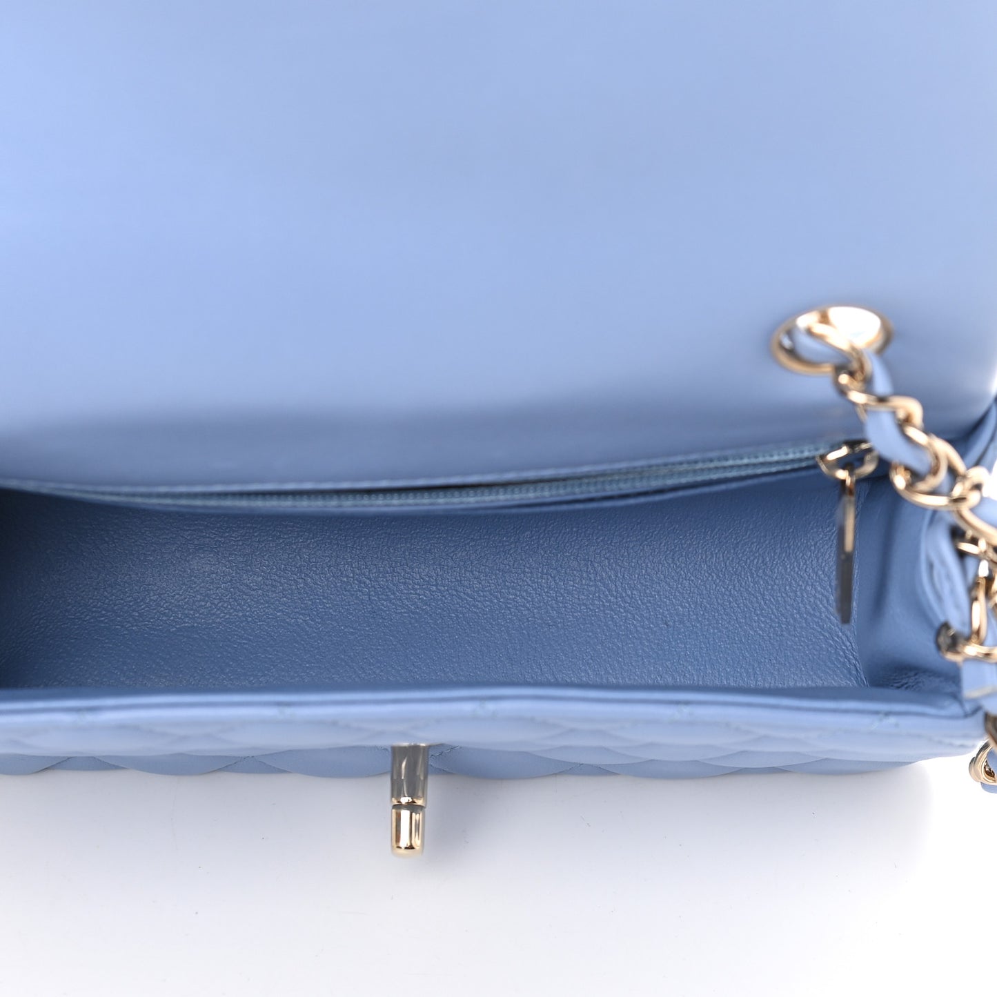 Lambskin Quilted Mini Rectangular Flap Light Blue