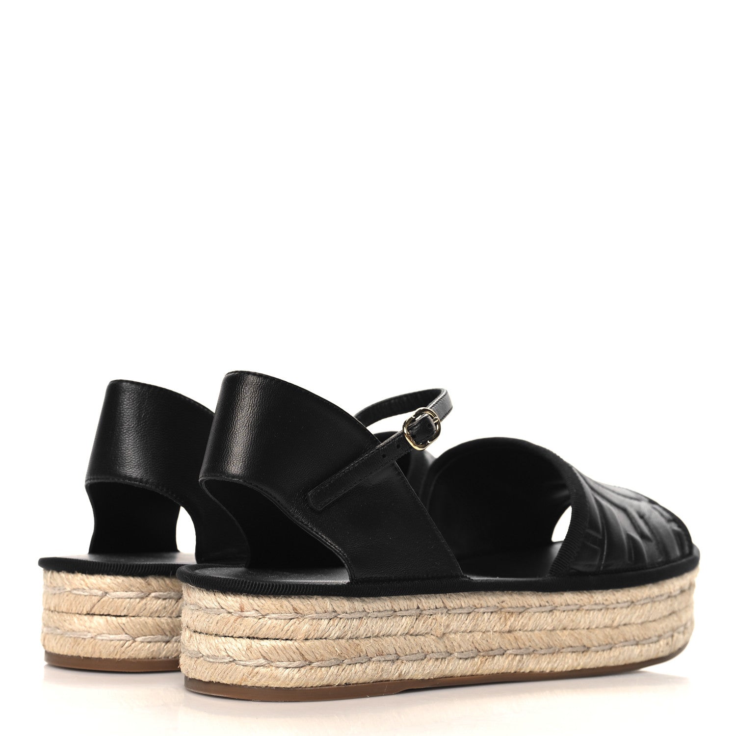 Fendi Nappa FF Embossed Espadrille Platform Sandals 40 Black 5 of 9