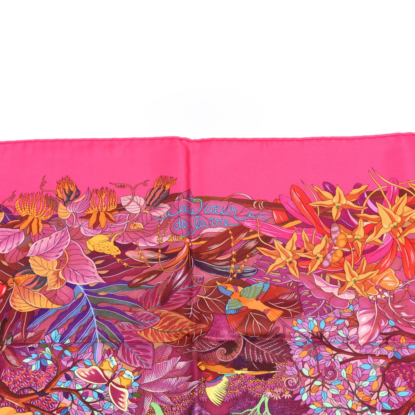 Silk Au Coeur de la Vie Scarf 90 Rose Vif Orange Violet