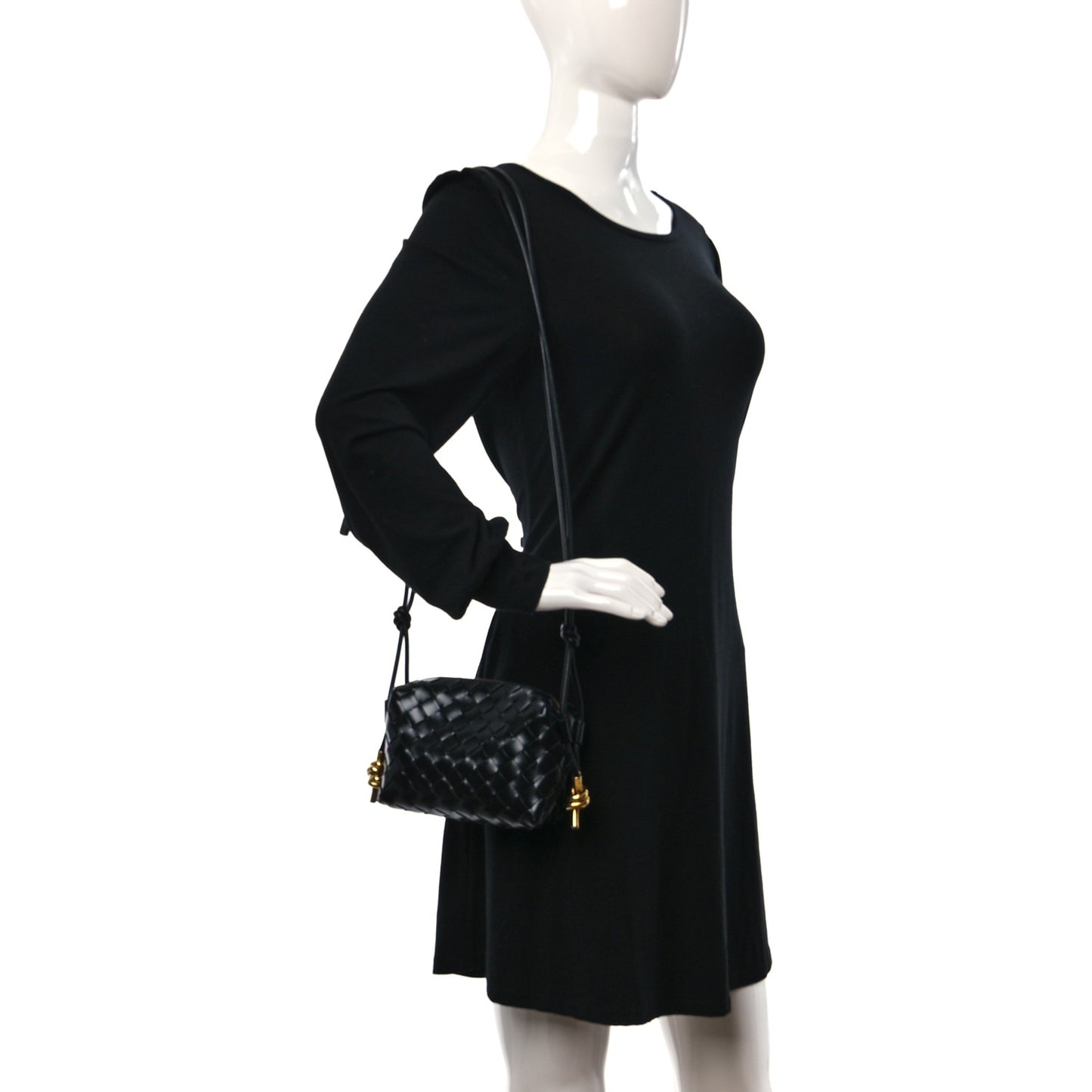 Nappa Intrecciato Metallic Knot Mini Loop Camera Bag Black