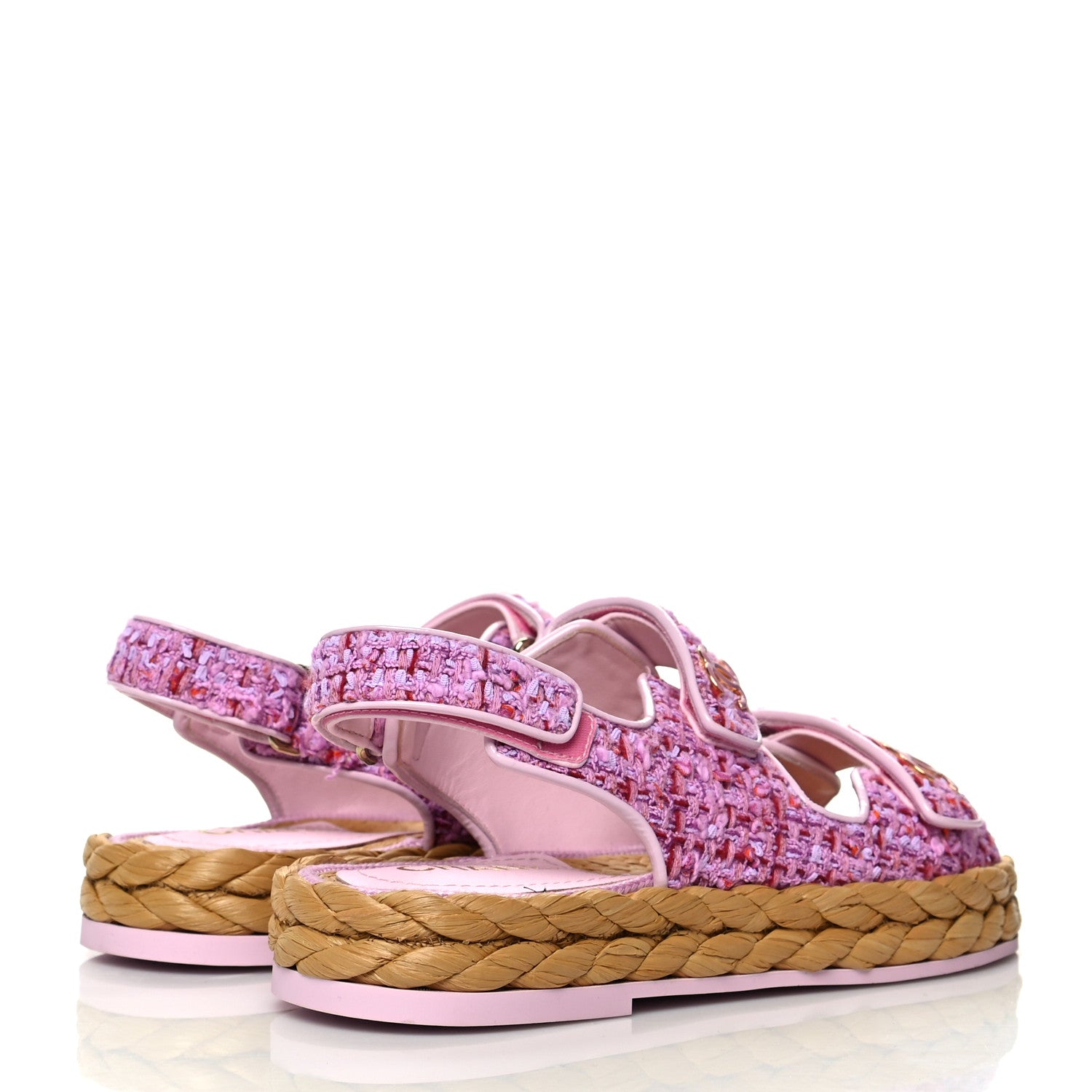 Chanel Tweed Lambskin Velcro Dad Sandals 38 Pink Multicolor 4 of 8